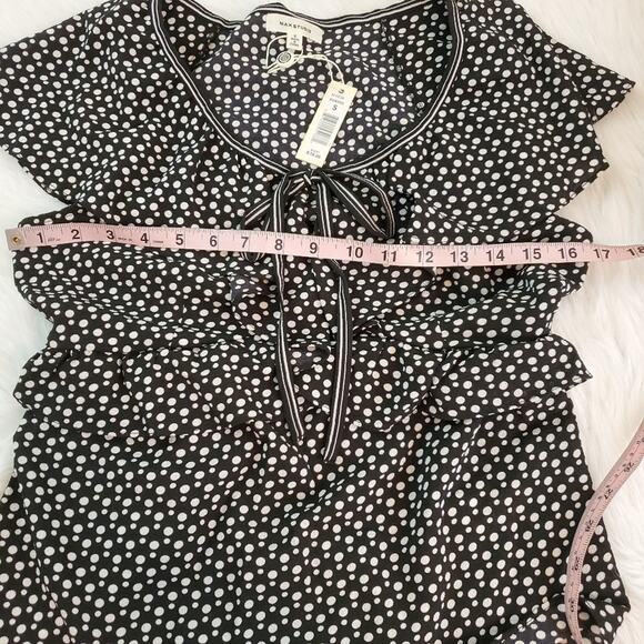 $10 SALE!!! NWT$78 Max Studio Small Polka Dot Ruffle Trim Blouse - Picture 5 of 6